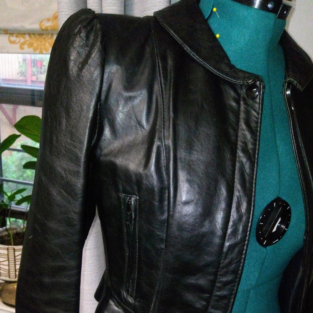 Vintage Jonathan Christopher Black Leather Puff Sleeve Jacket Sz Small - Picture 13 of 16